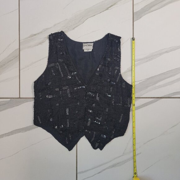 Sexy Vintage Rachna Black Sequin Vest in size Medium 90s y2k - Picture 2 of 5